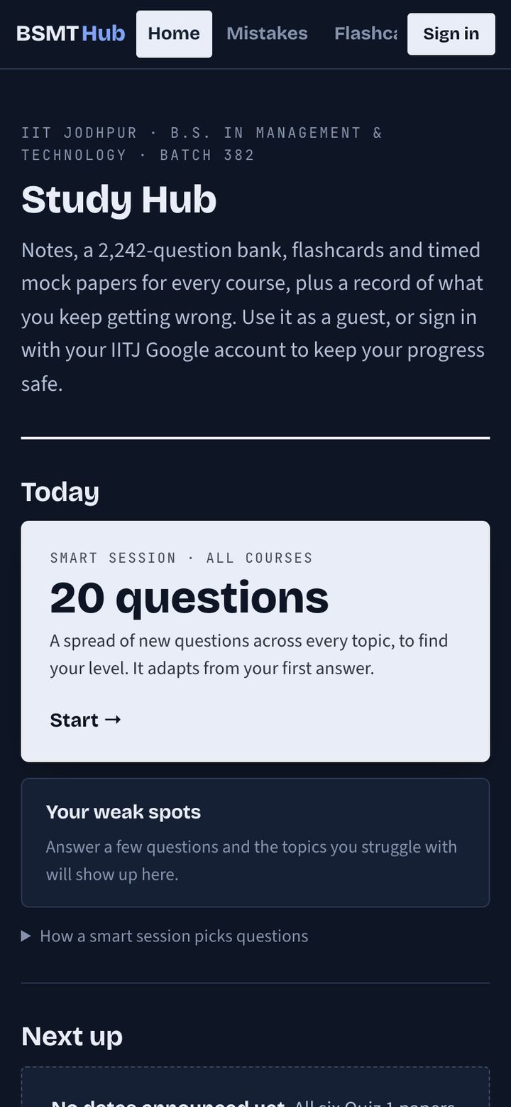 BSMT Study Hub on a phone
